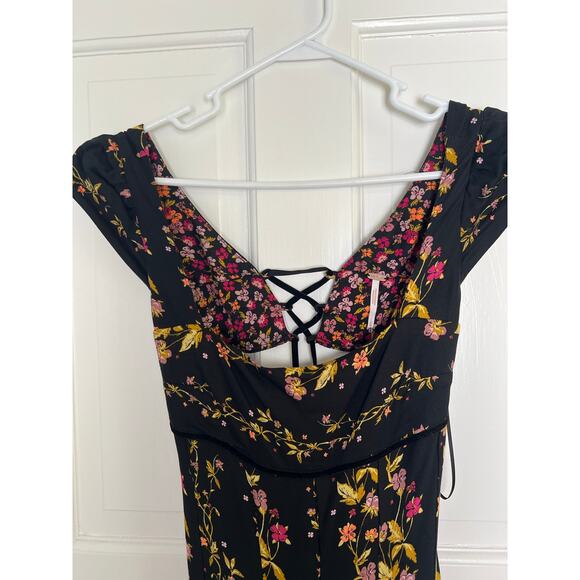 NEW Free People Women's XS Ponderosa Mini Dress Black Yellow Floral Open Back - Picture 8 of 15